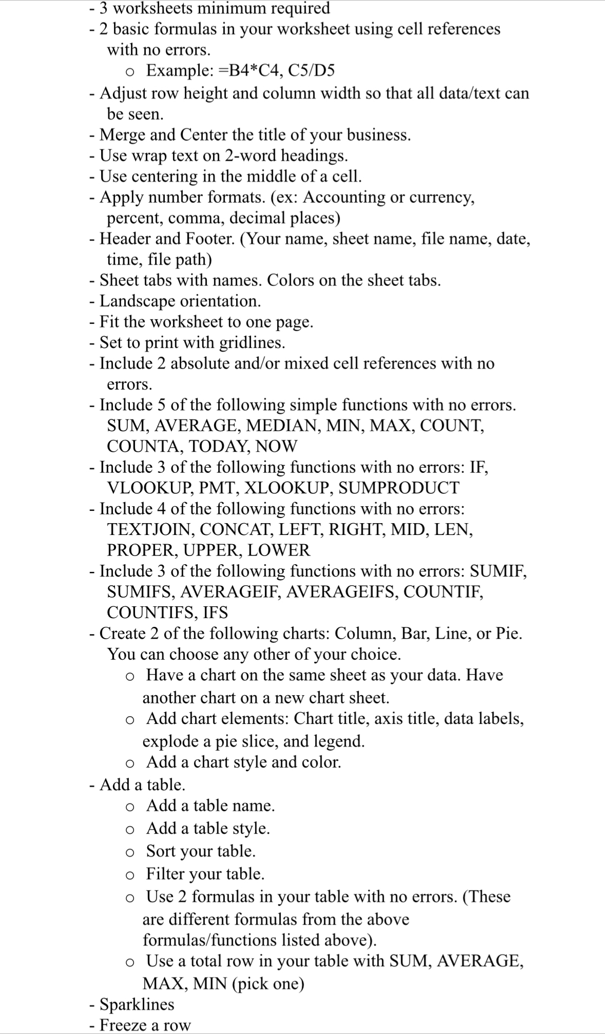 3 worksheets minimum required 2 basic formulas in