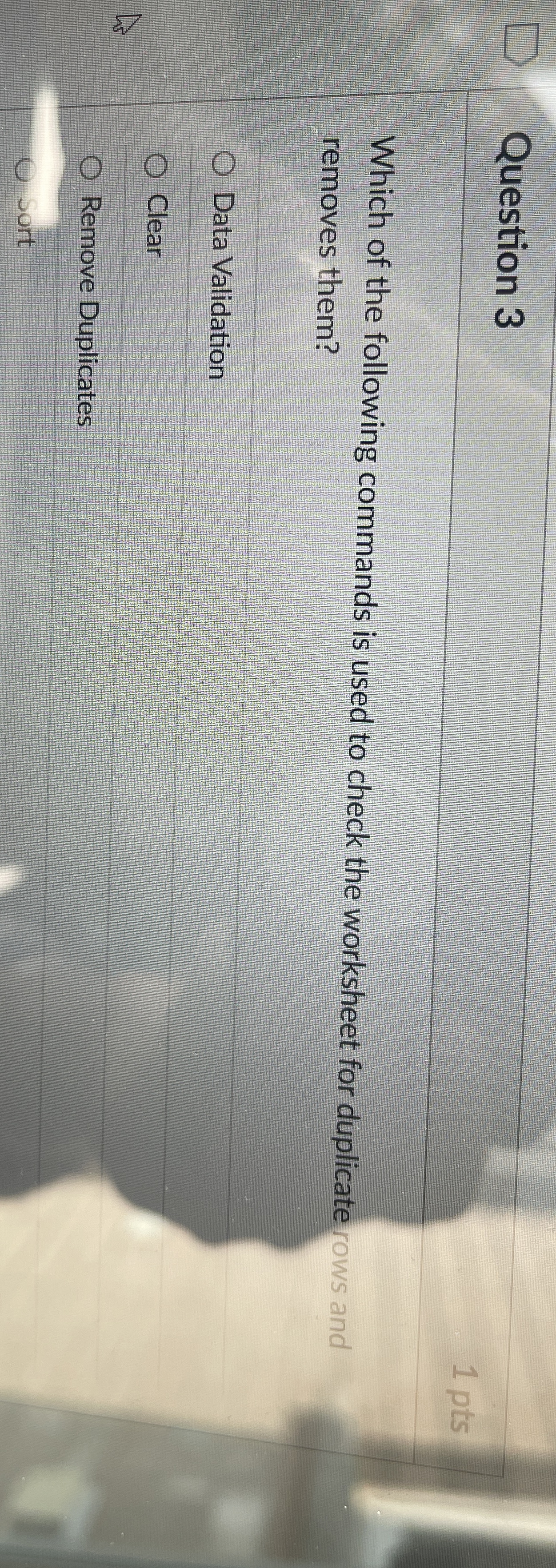 Question 3 Which of the following commands is
