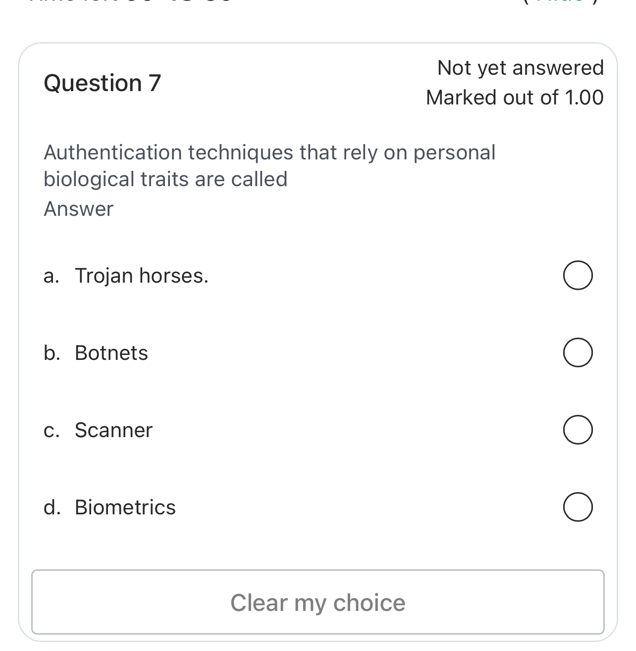 Question 7 Not yet answered Marked out of 1 . 0 0