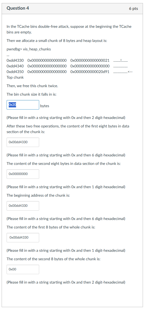 Question 4 In the TCache bins double - free