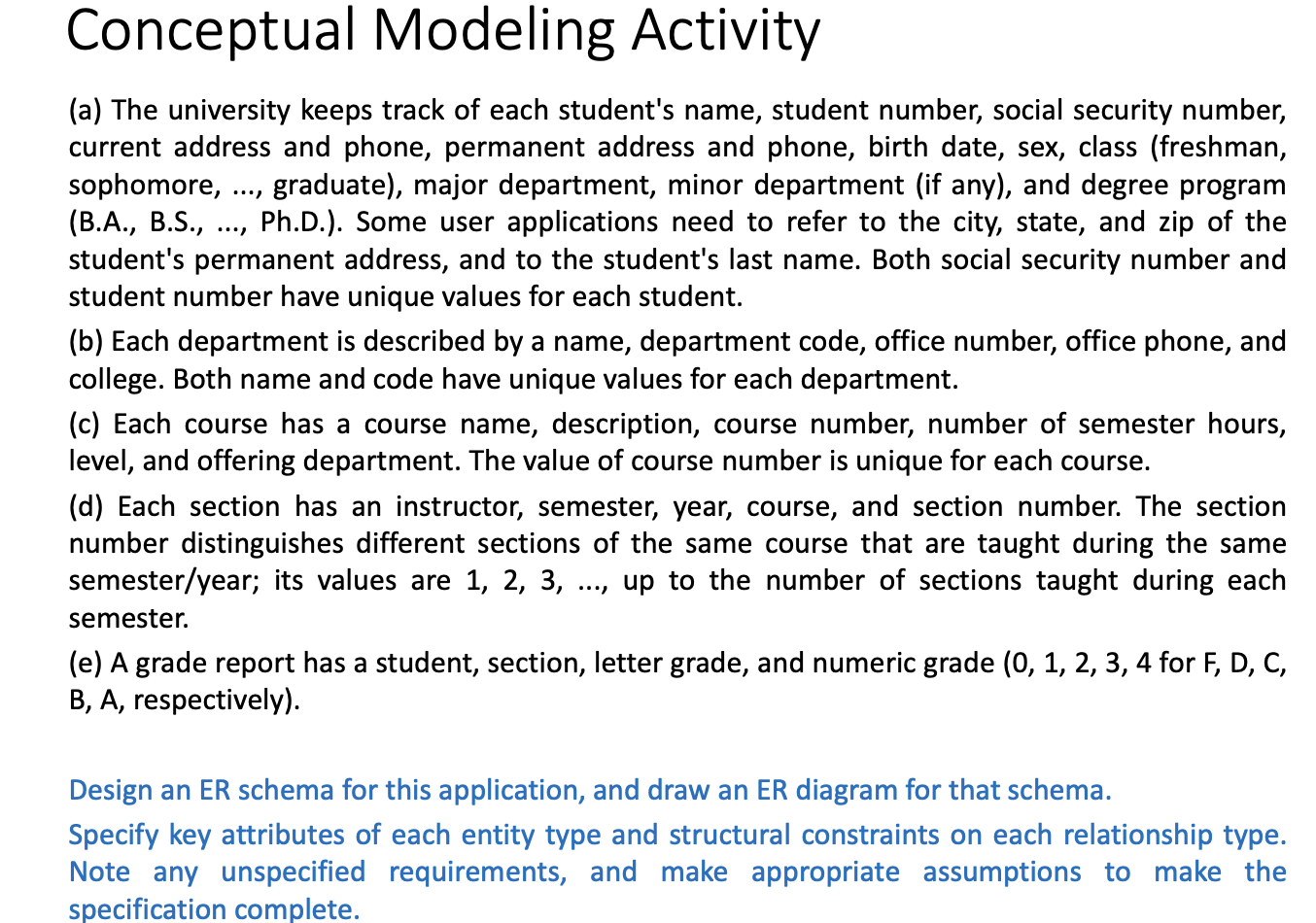 Conceptual Modeling Activity ( a ) The university