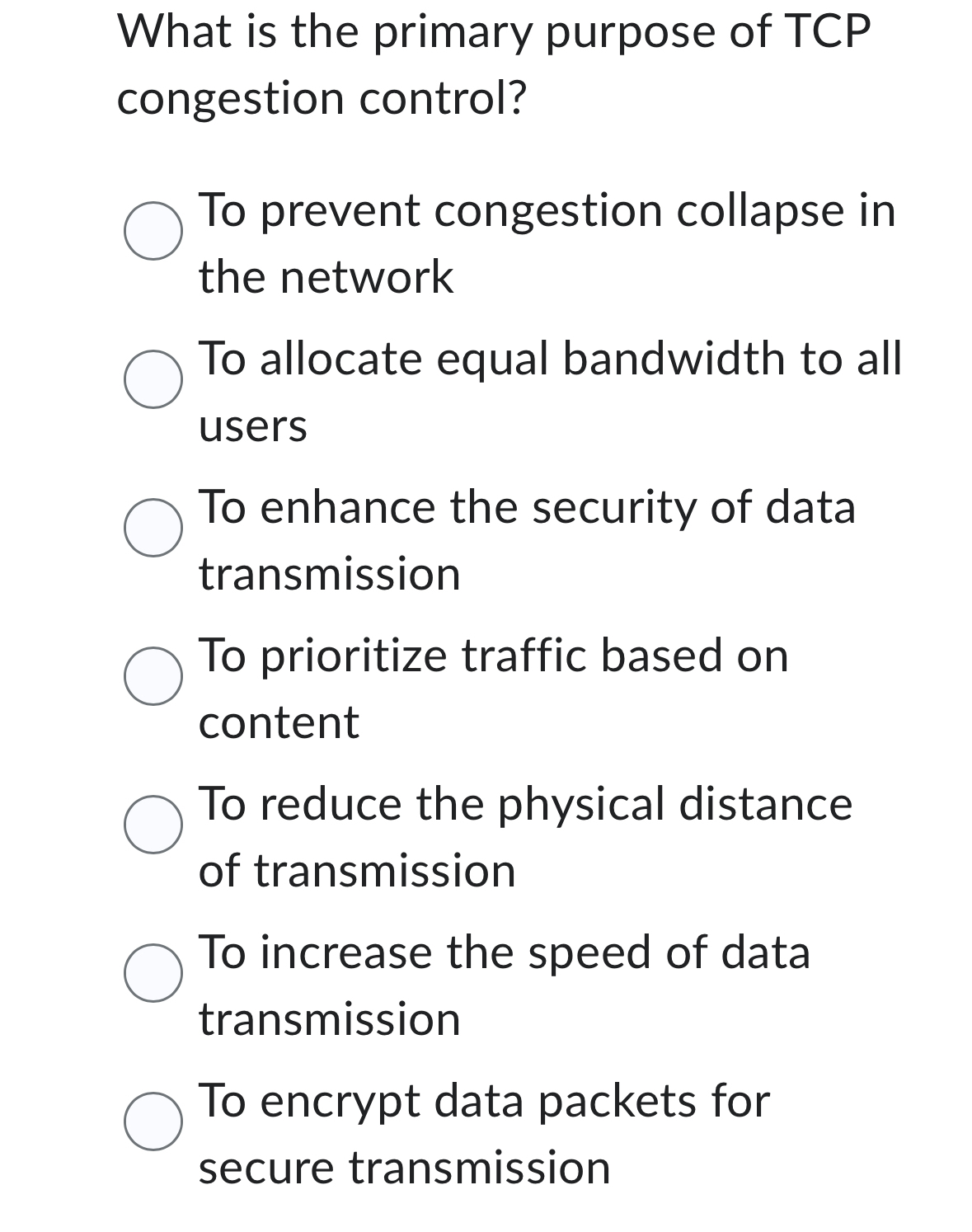 What is the primary purpose of TCP congestion