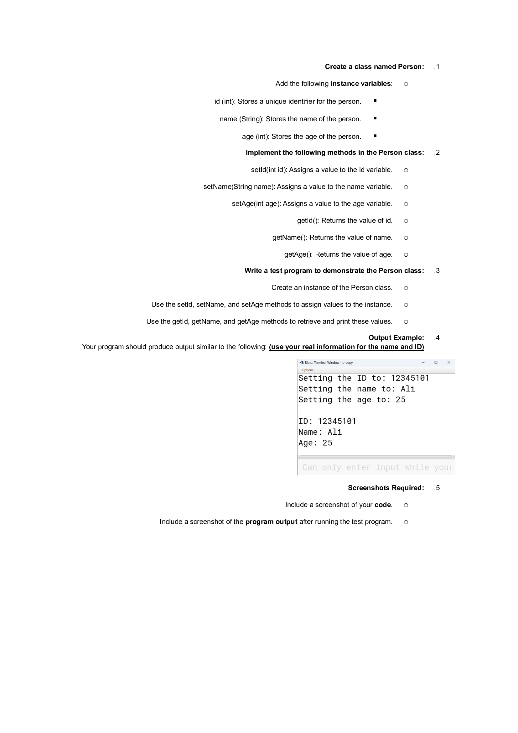 Add the following instance variables: id ( int )