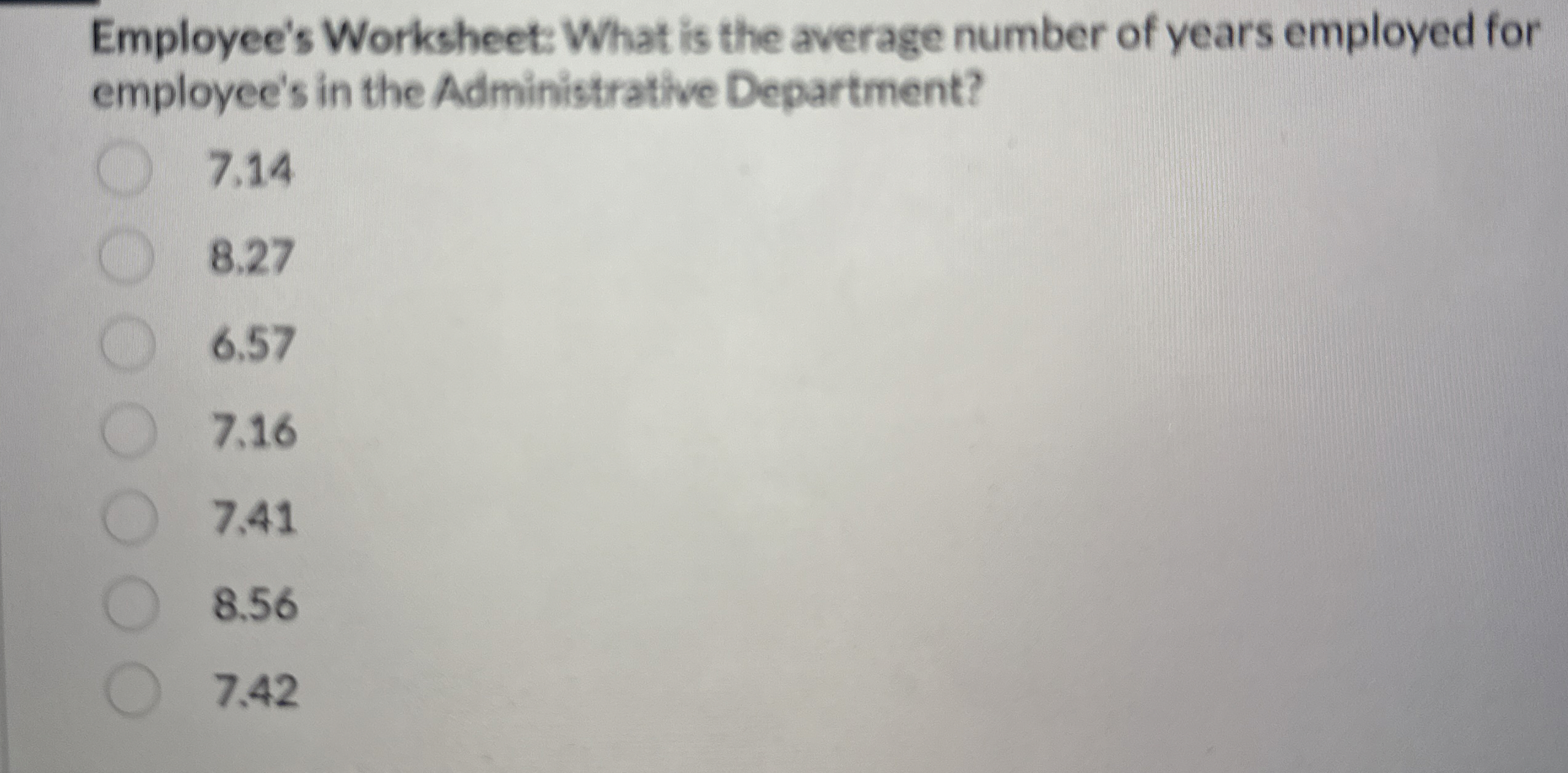 Employee's Worksheet: What is the average number