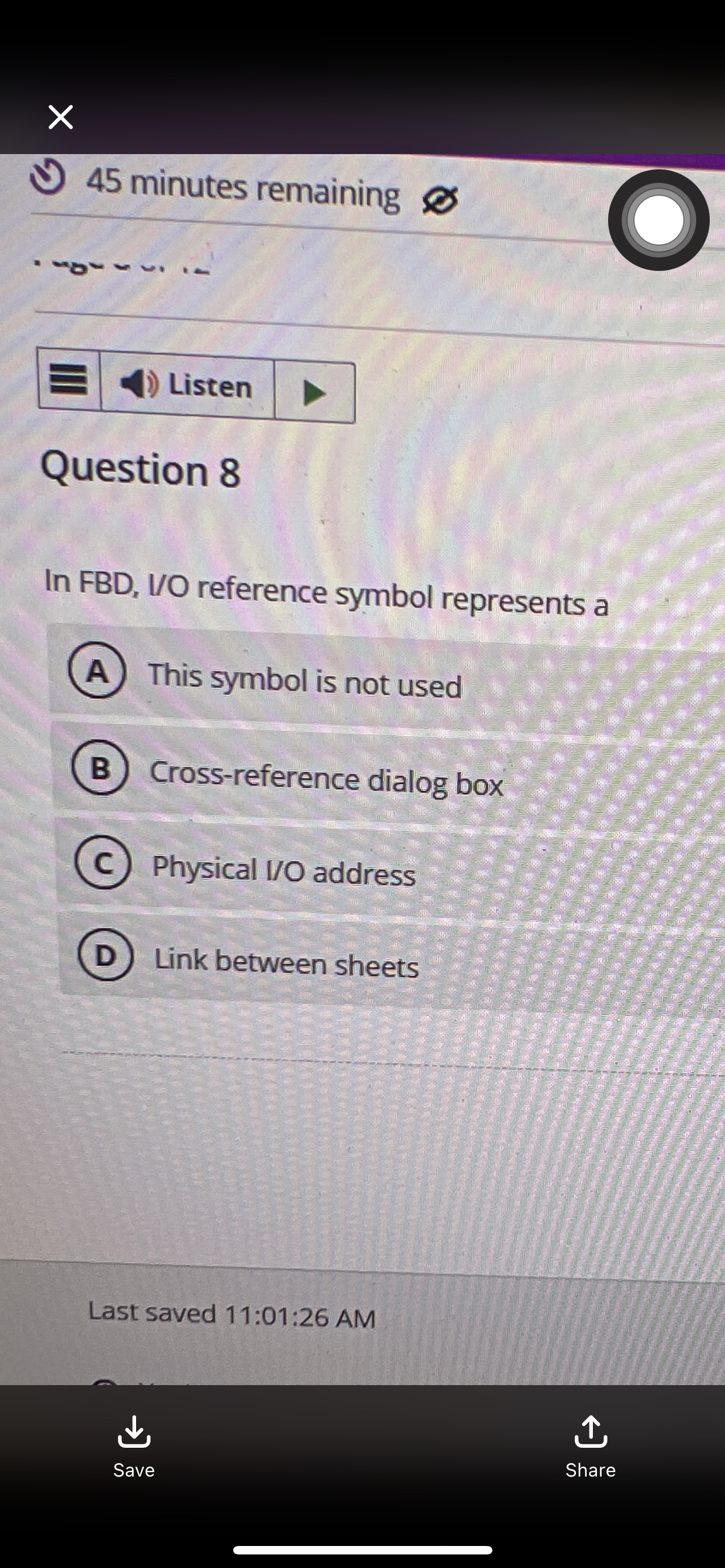 Question 8 In FBD , I / O reference symbol