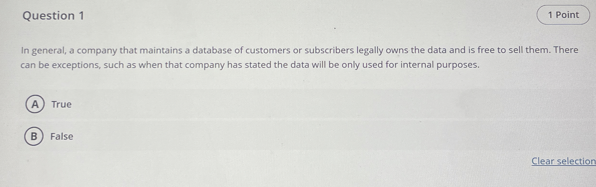 Question 1 In general, a company that maintains a