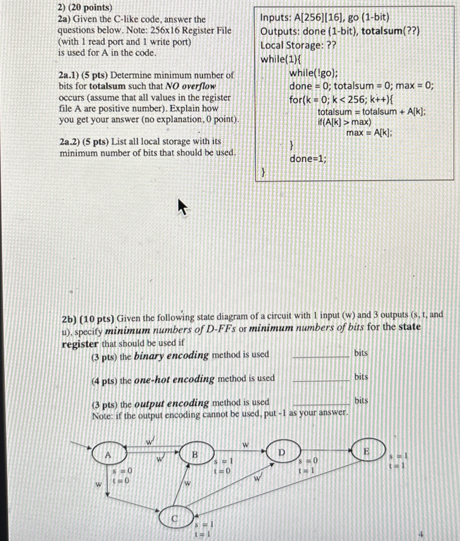 ( 2 0 points ) 2 a ) Given the C - like code,