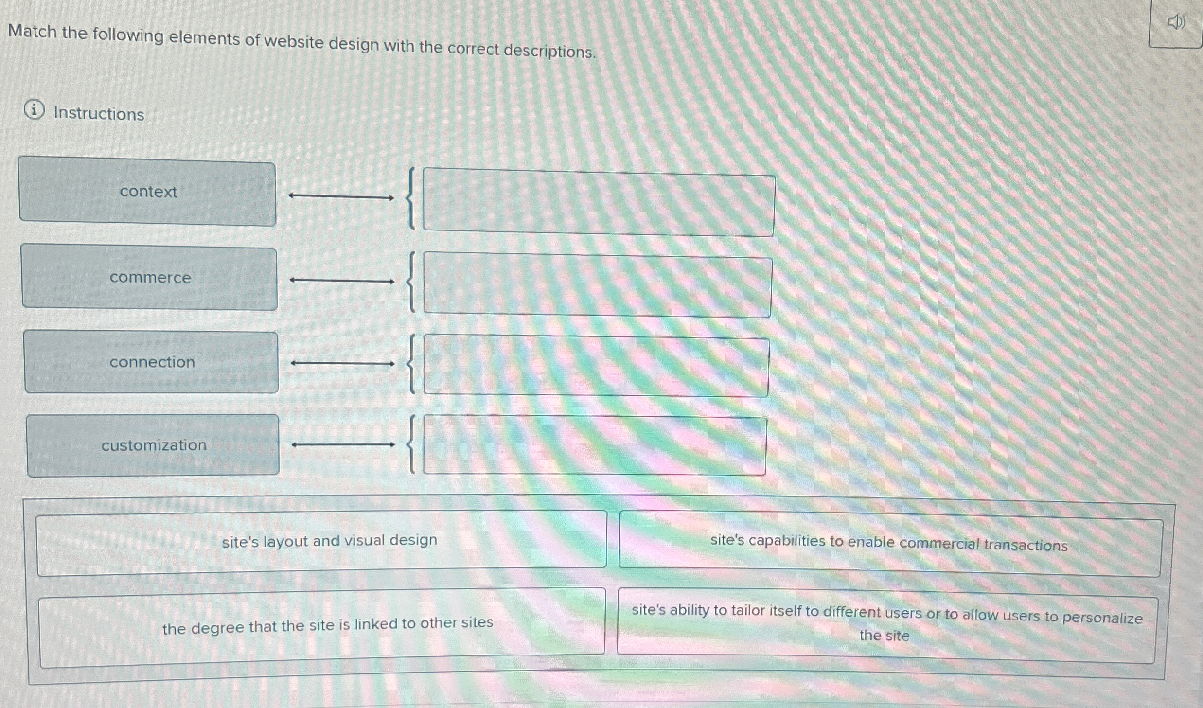 Match the following elements of website design