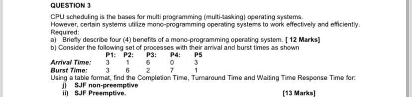 QUESTION 3 CPU scheduling is the bases for multi