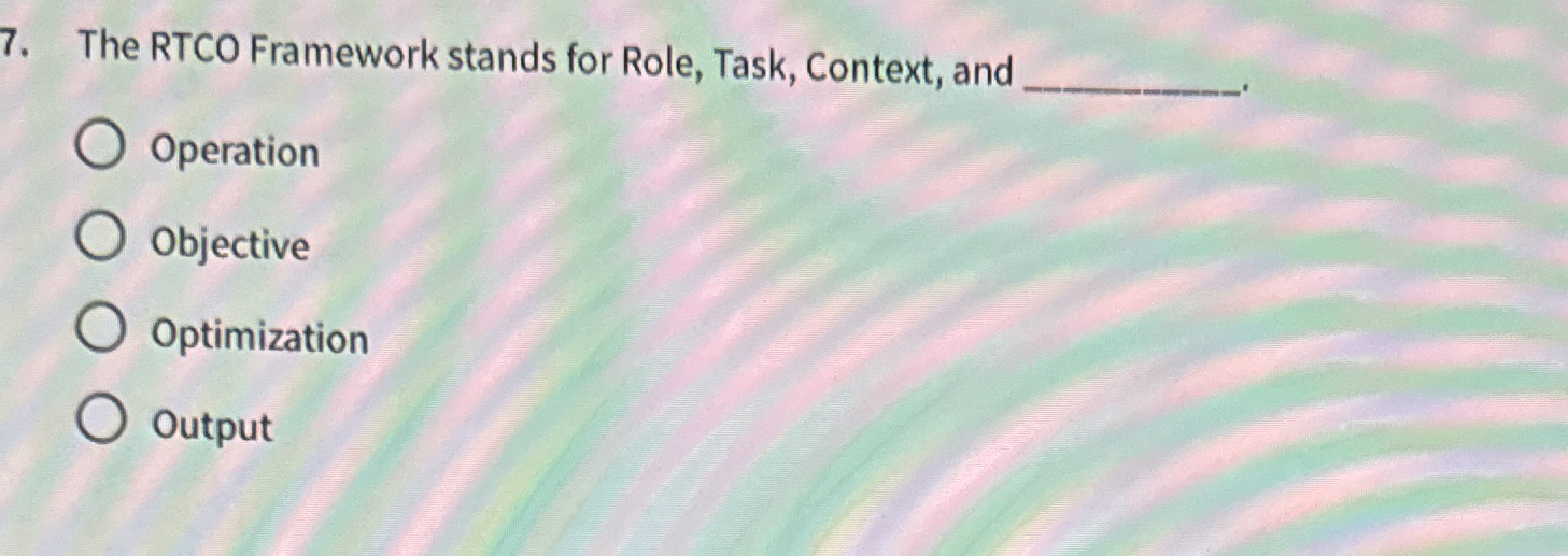 The RTCO Framework stands for Role, Task,