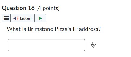 Question 1 6 ( 4 points ) What is Brimstone