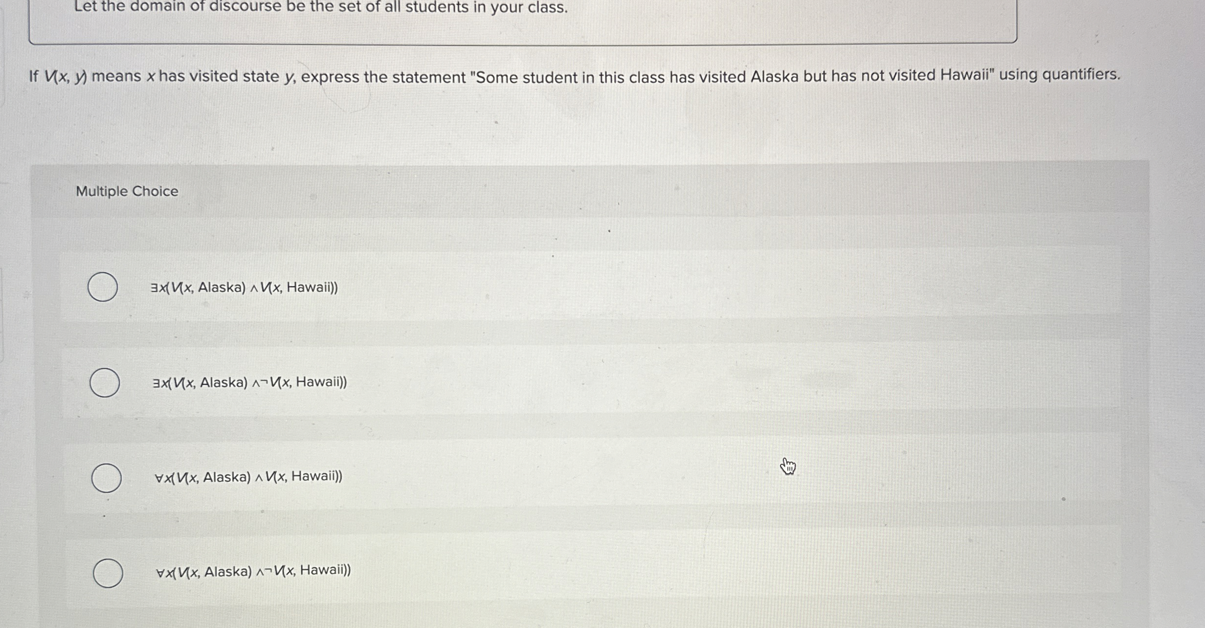 If V ( x , y ) means x has visited state y ,