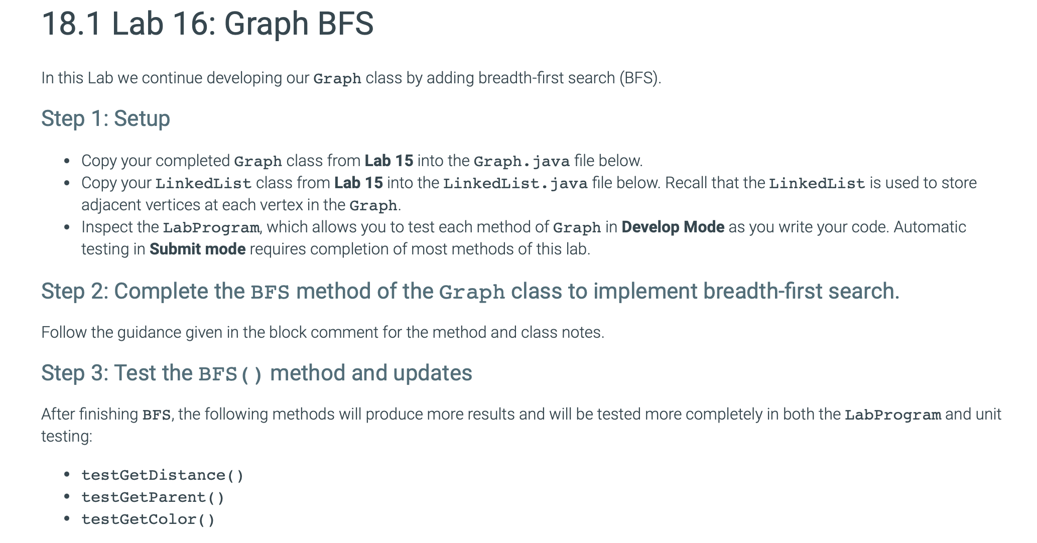 1 8 . 1 Lab 1 6 : Graph BFS In this Lab we
