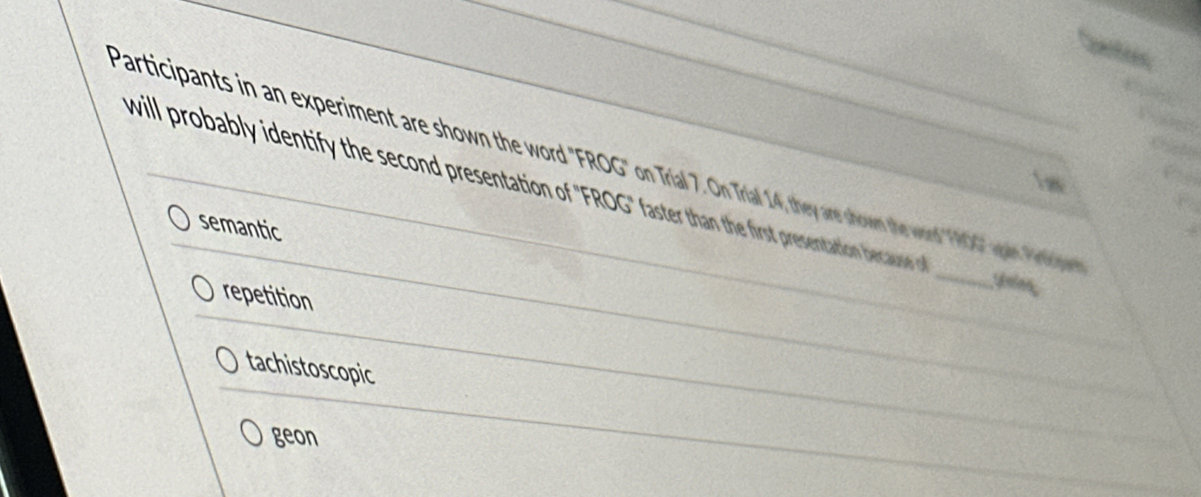 semantic repetition tachistoscopic geon
