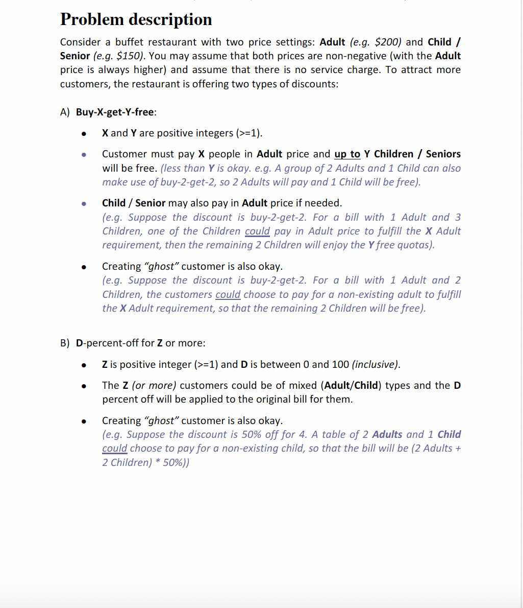 Problem description Consider a buffet restaurant