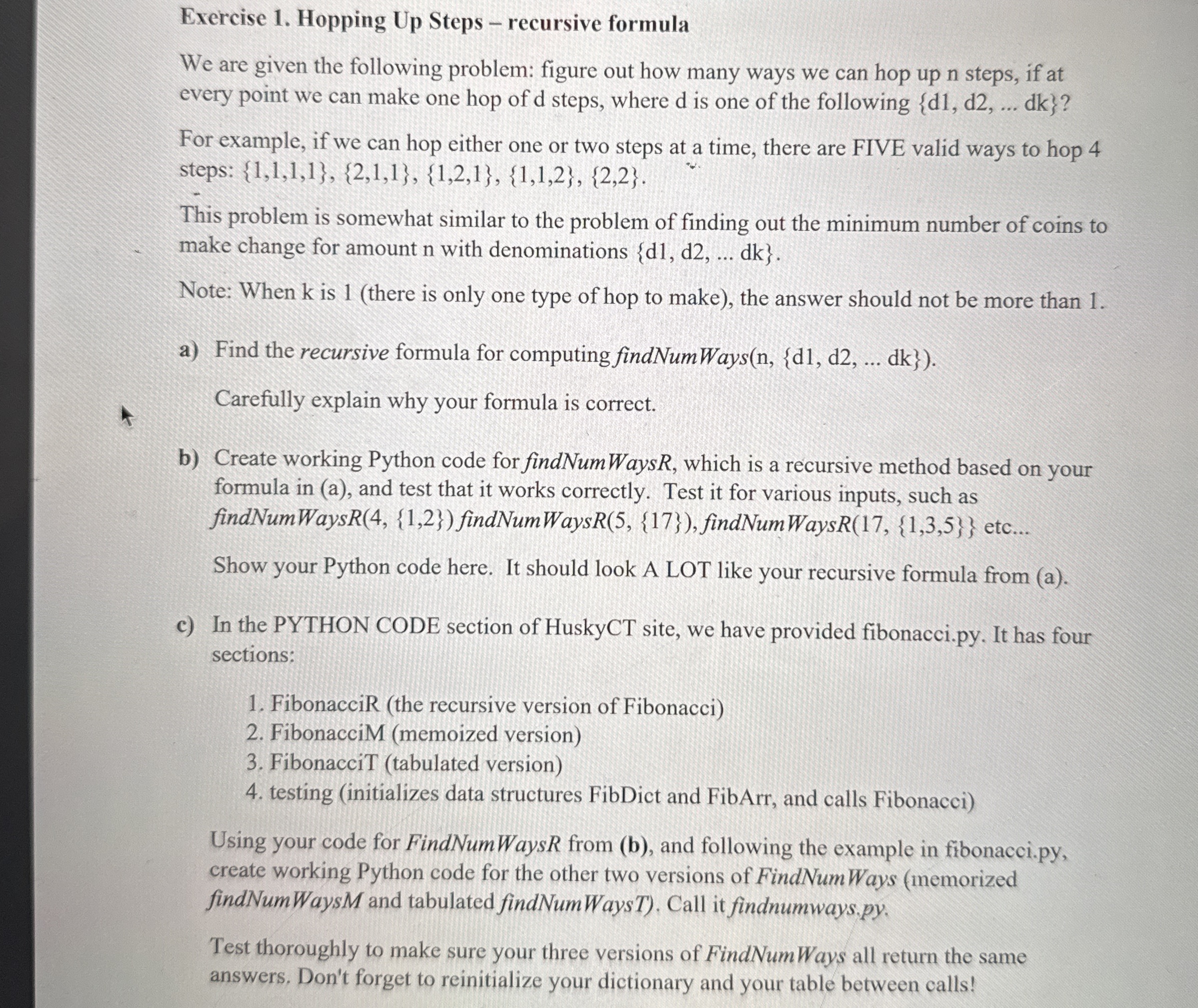 Exercise 1 . Hopping Up Steps - recursive formula