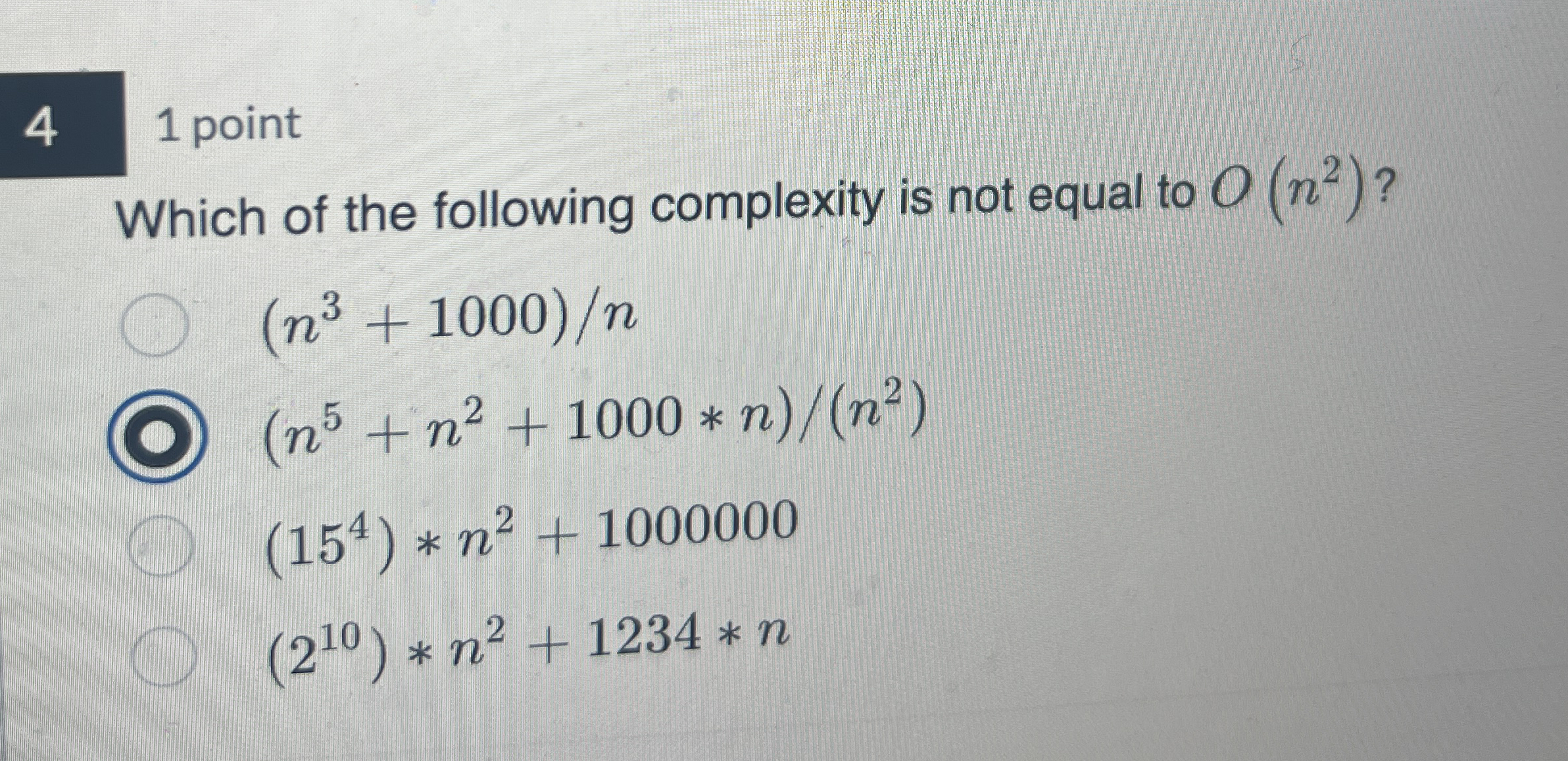 1 point Which of the following complexity is not