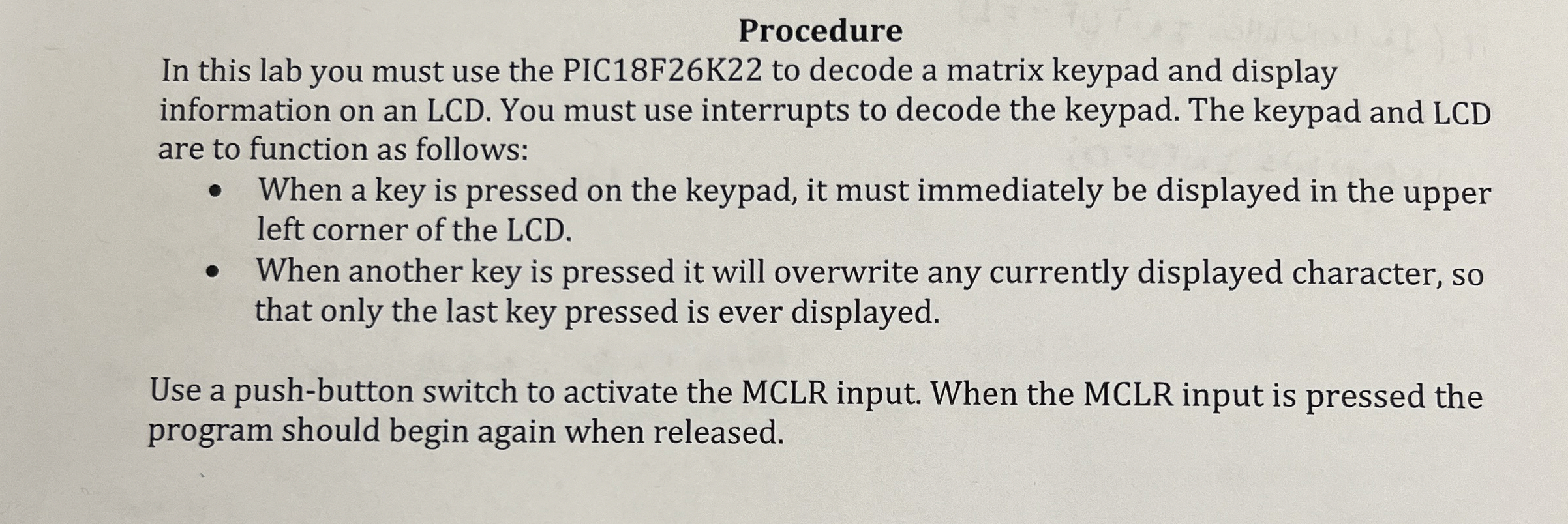 Write a code in c language for MPLAB, including