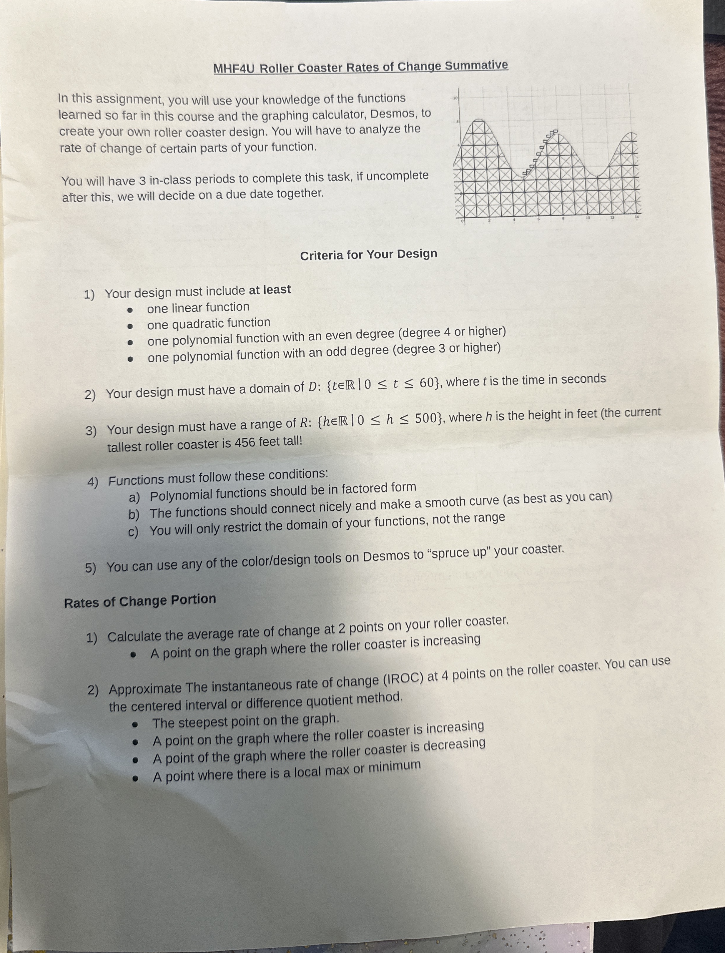 MHF 4 U Roller Coaster Rates of Change Summative