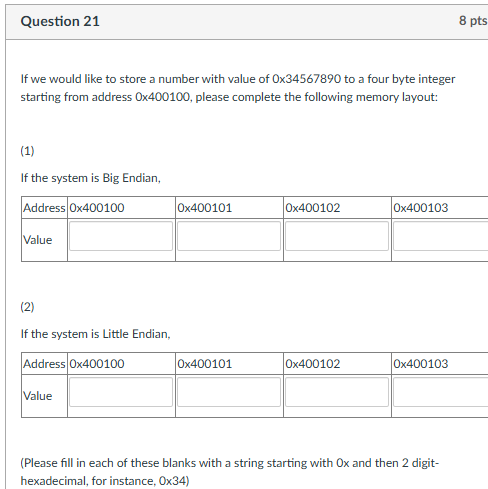 Question 2 1 If we would like to store a number