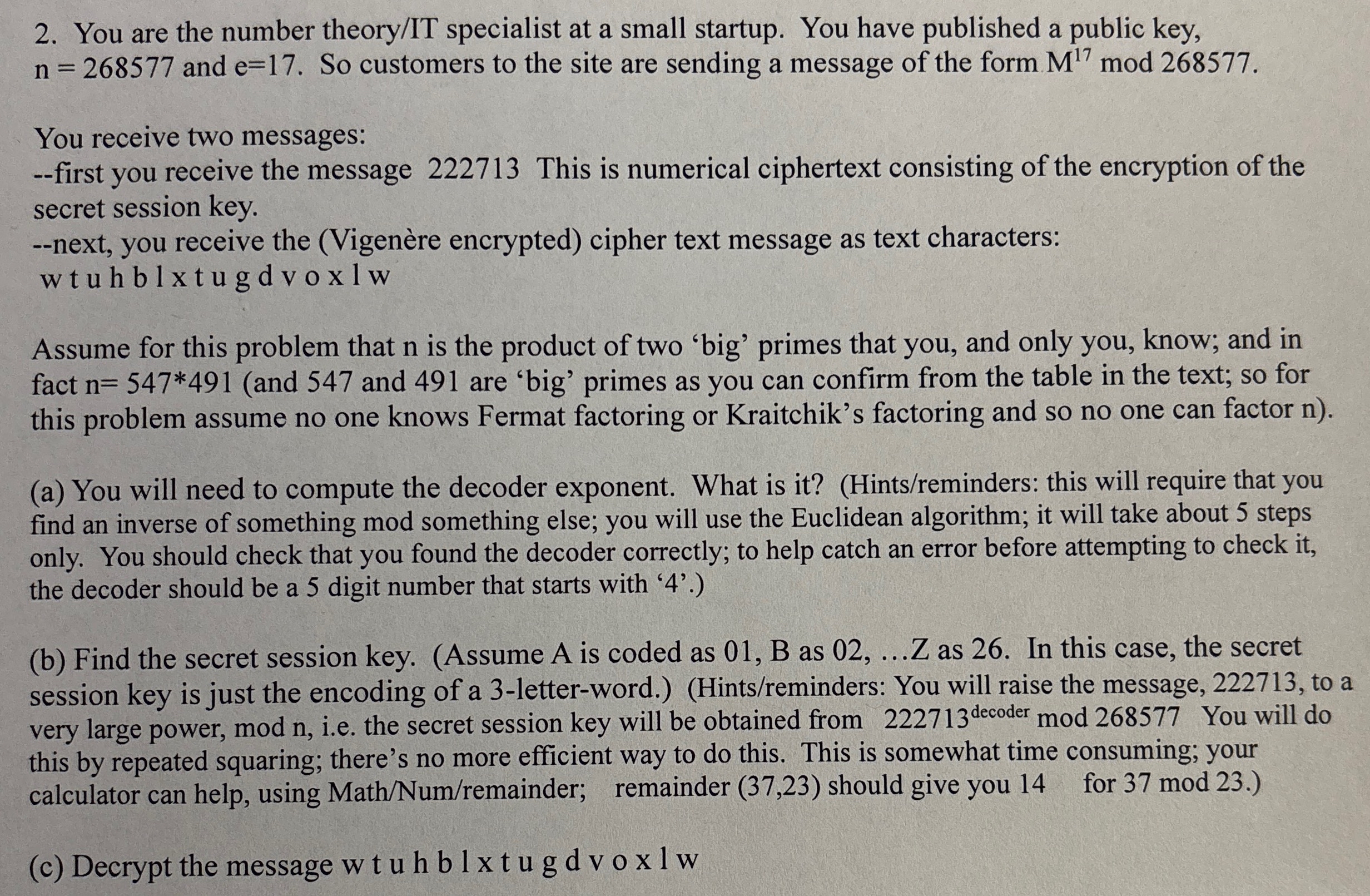 You are the number theory / IT specialist at a