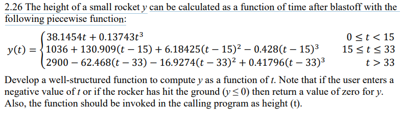 2 . 2 6 The height of a small rocket y can be