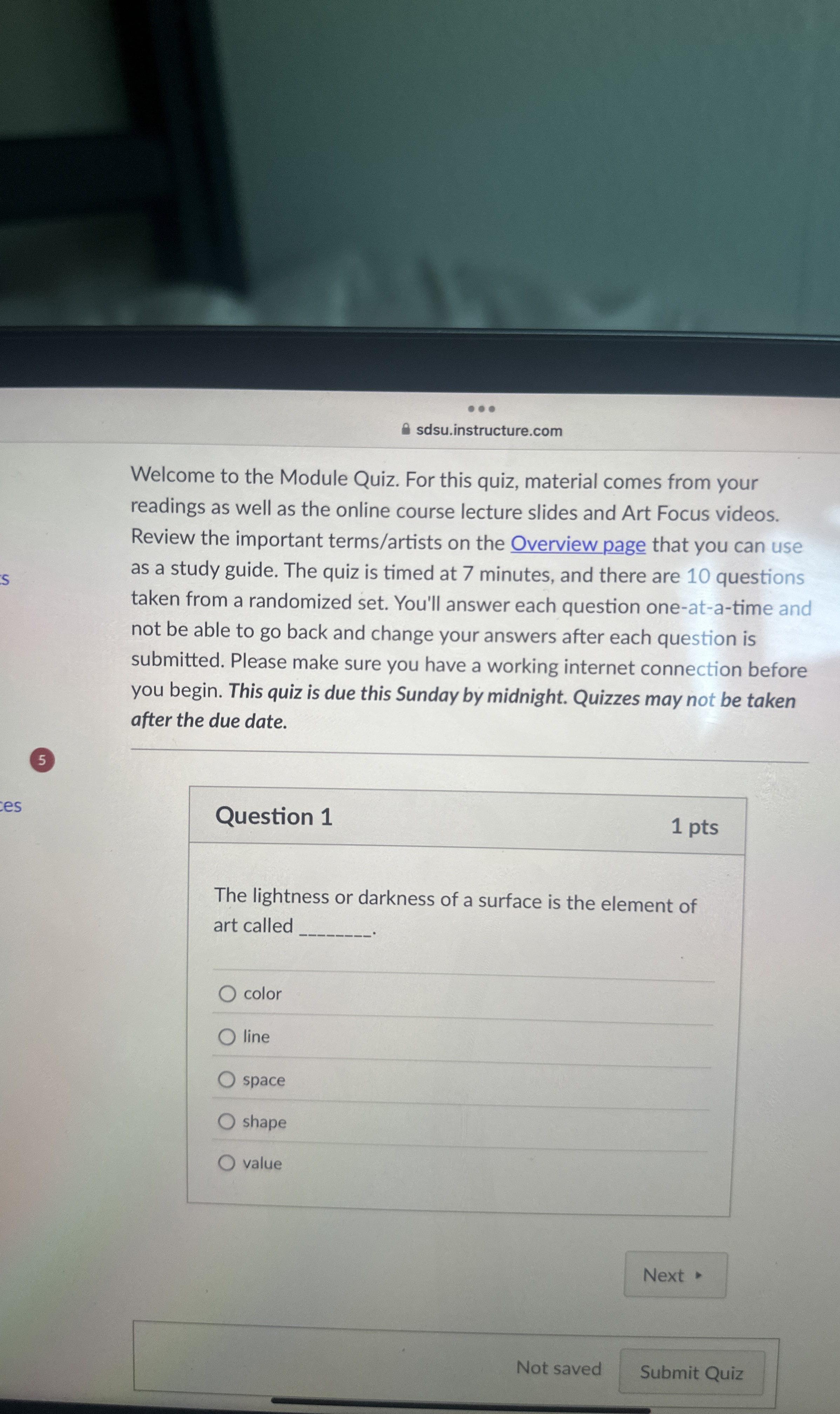 Question 1 The lightness or darkness of a surface