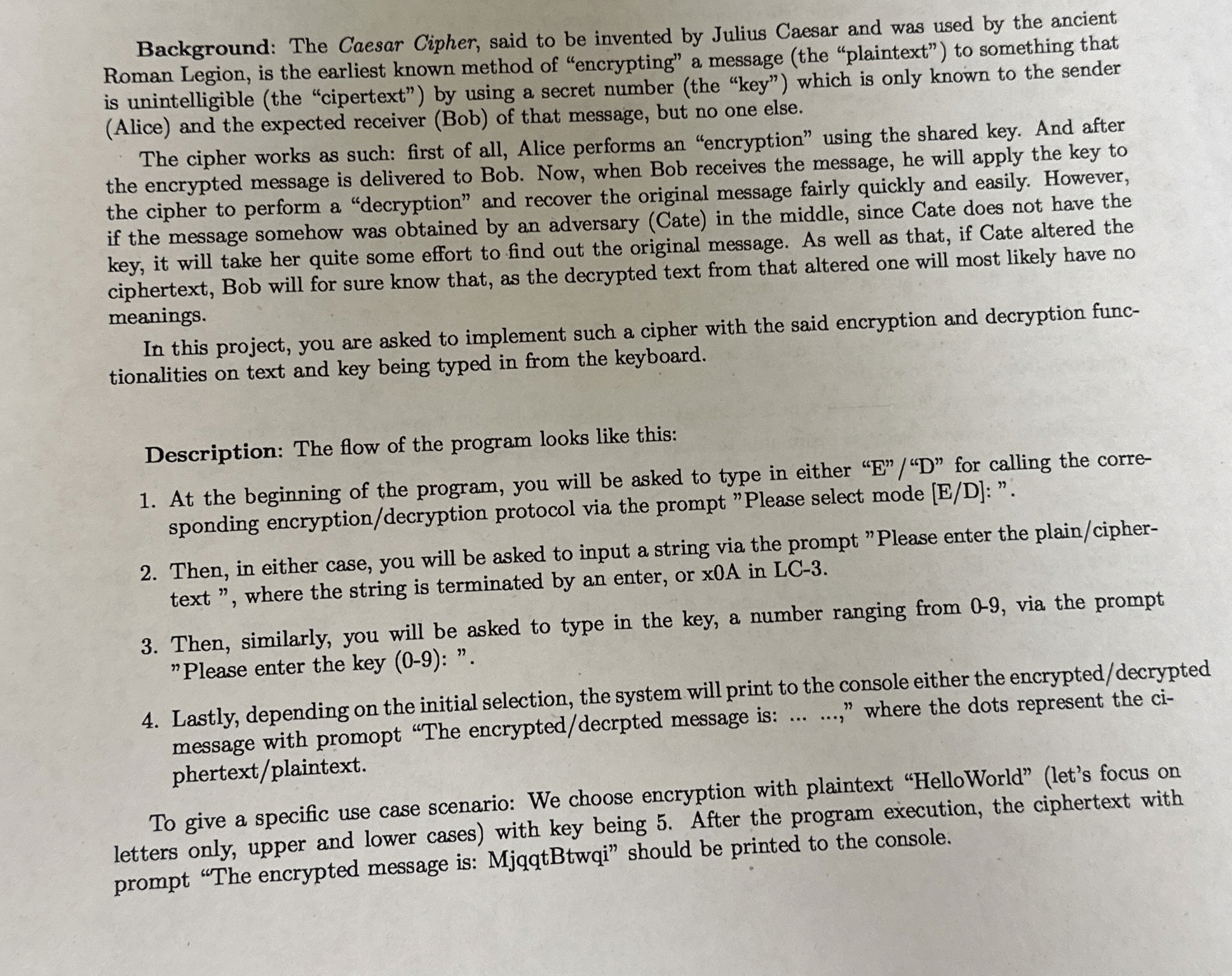 Background: The Caesar Cipher, said to be