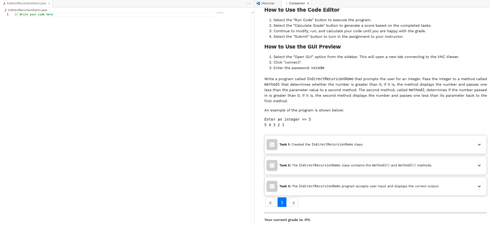 Please do 3 tasks in JAVA How to Use the Code