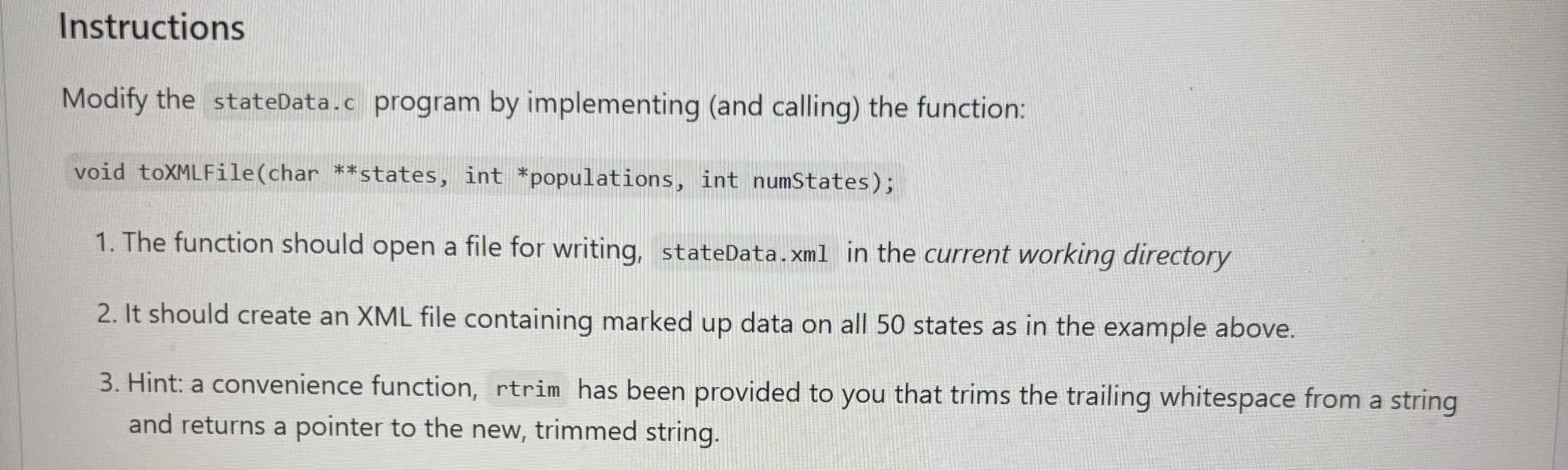 Implement and call the following function in c