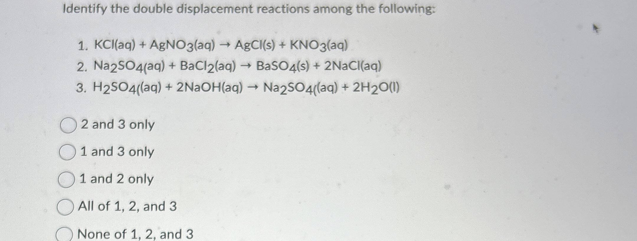 Identify the double displacement reactions among