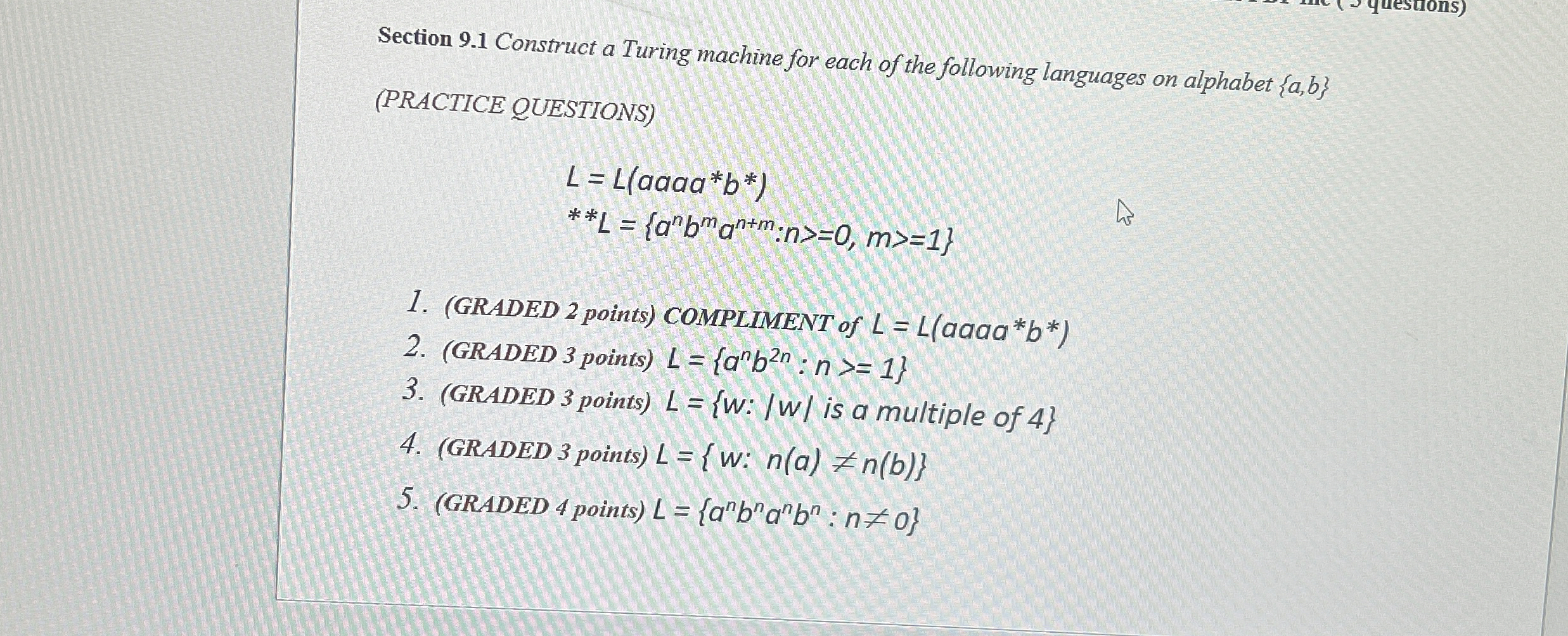 Section 9 . 1 Construct a Turing machine for each