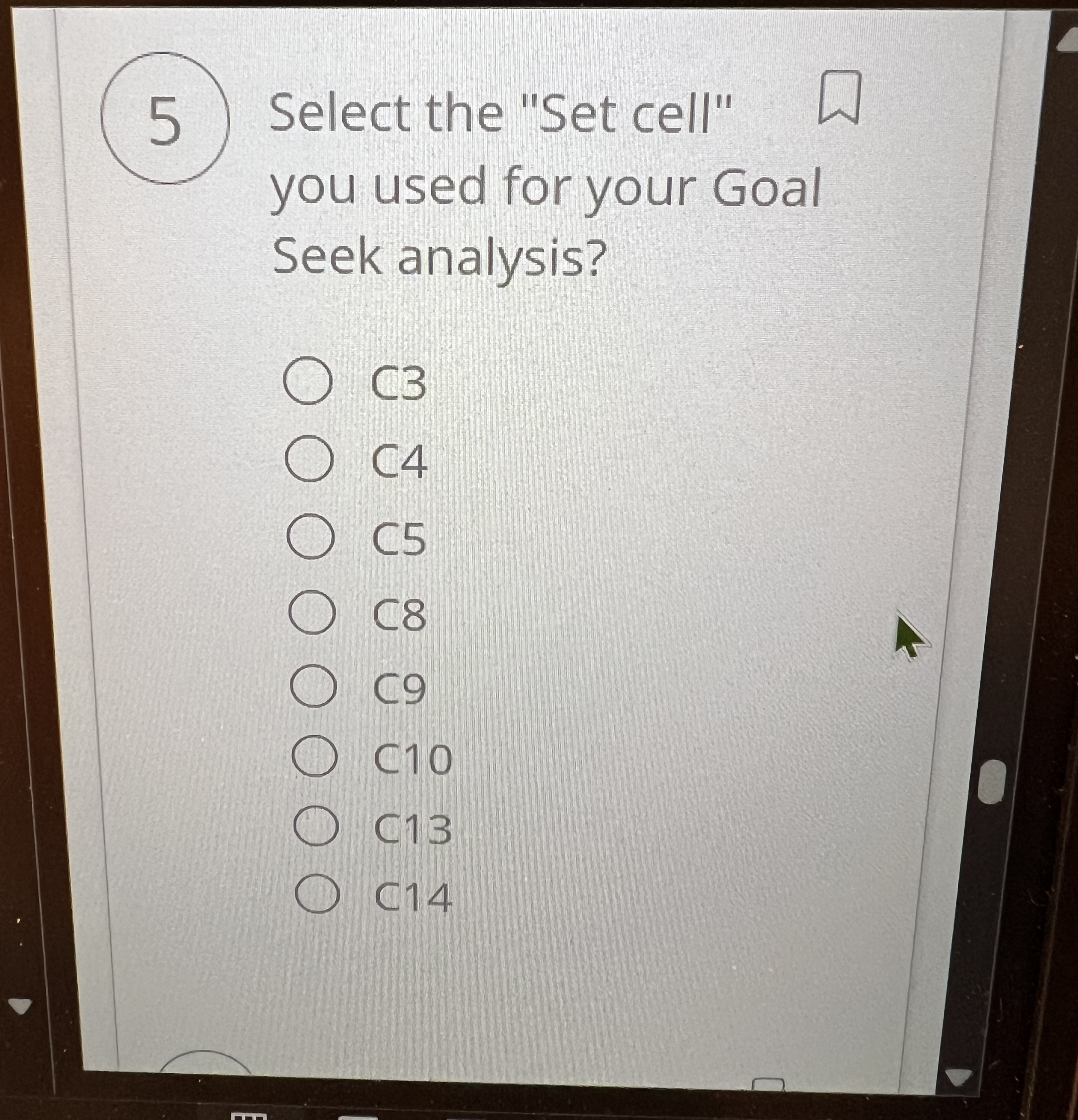 5 Select the "Set cell" you used for your Goal