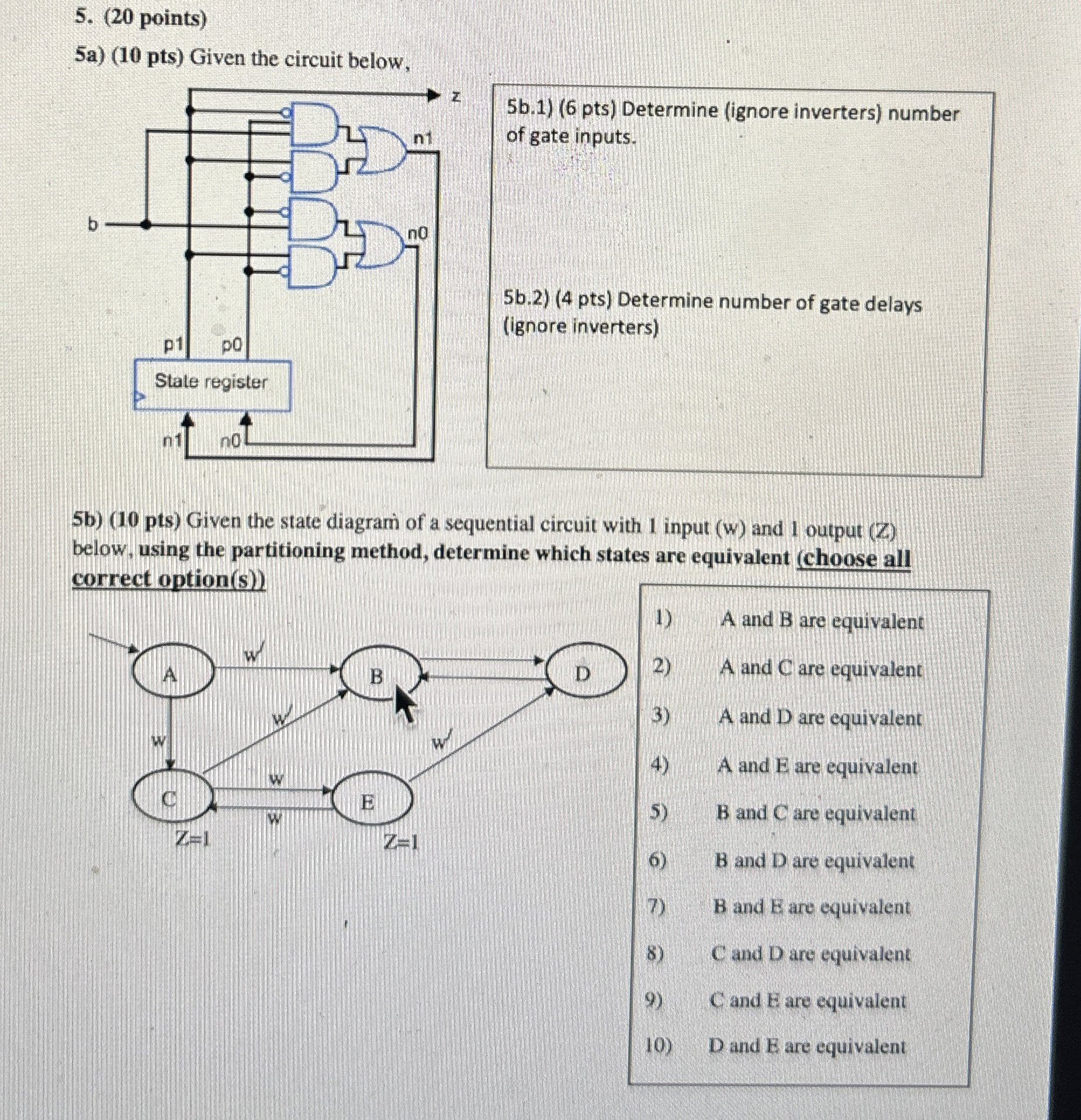 ( 2 0 points ) 5 a ) ( 1 0 pts