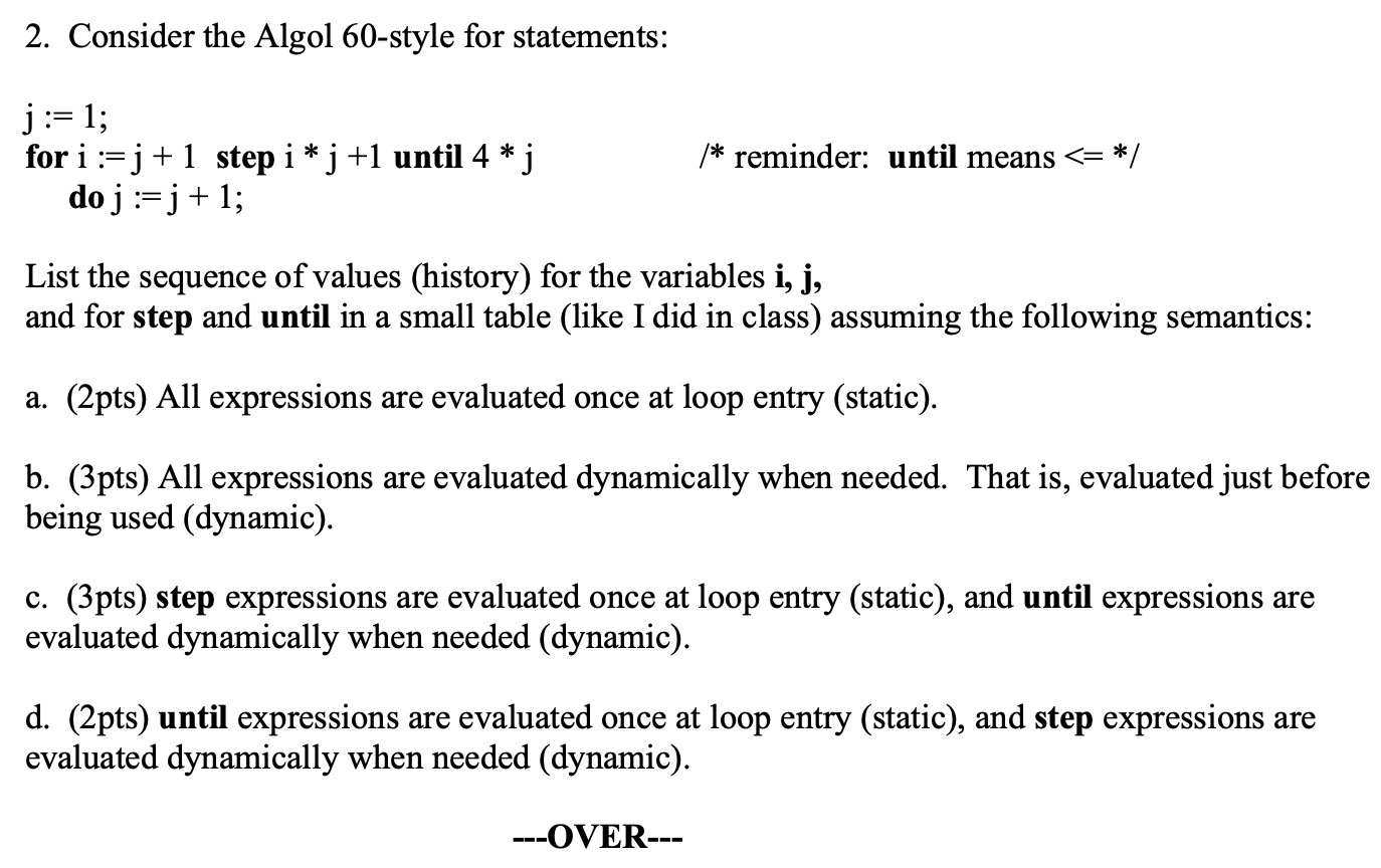 Consider the Algol 6 0 - style for statements: j
