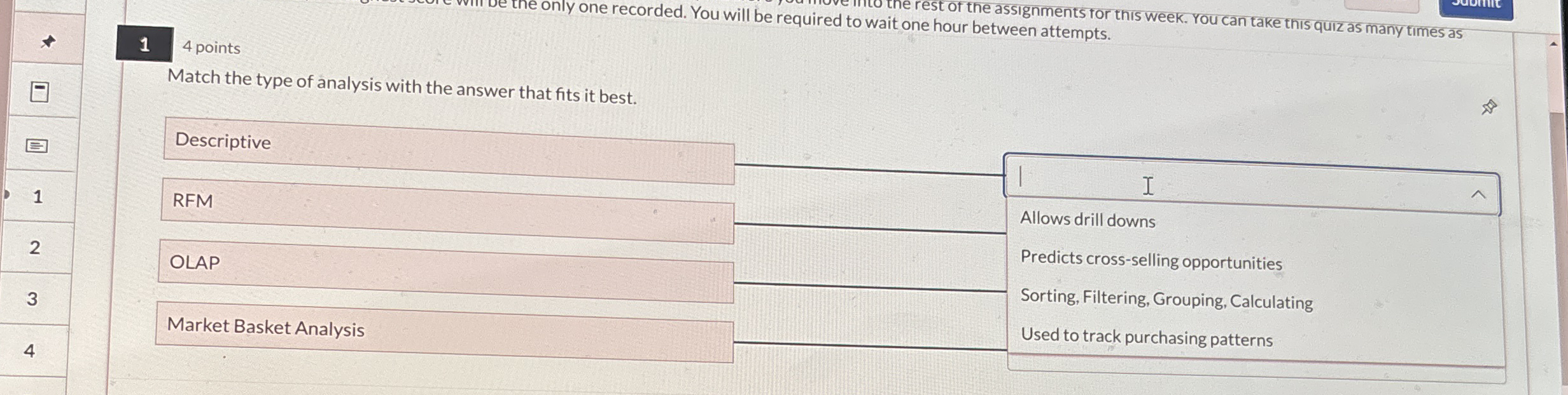 1 Match the type of analysis with the answer that