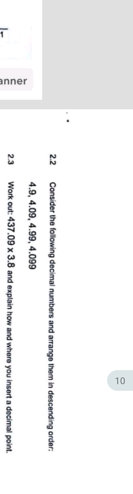 2 . 2 Consider the following decimal numbers and