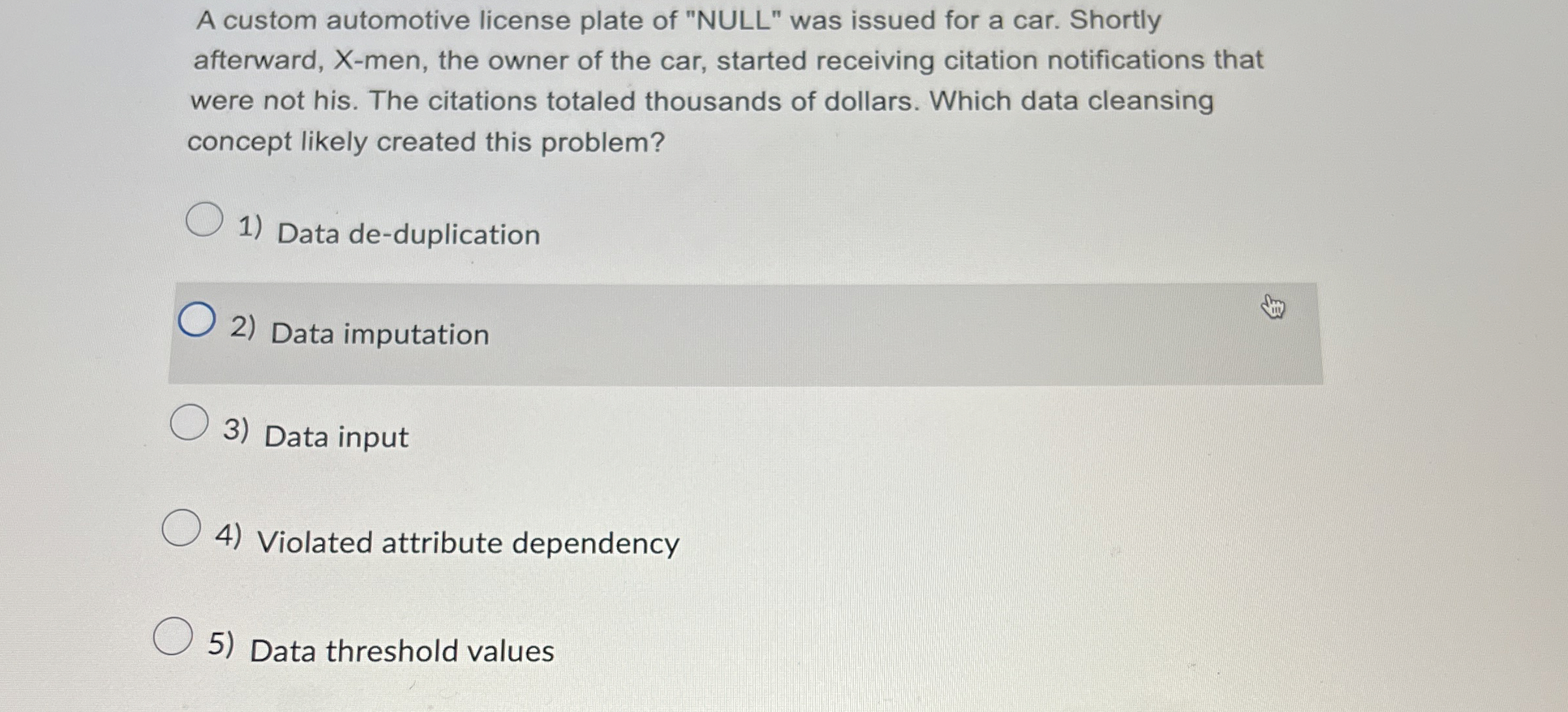 A custom automotive license plate of "NULL" was