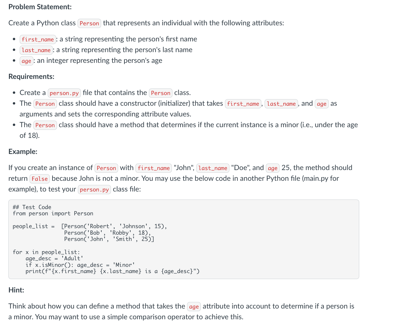 Problem Statement: Create a Python class that