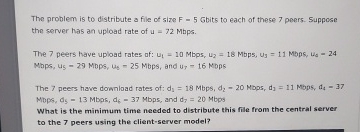 The problem is to distribute a file of size F = 5