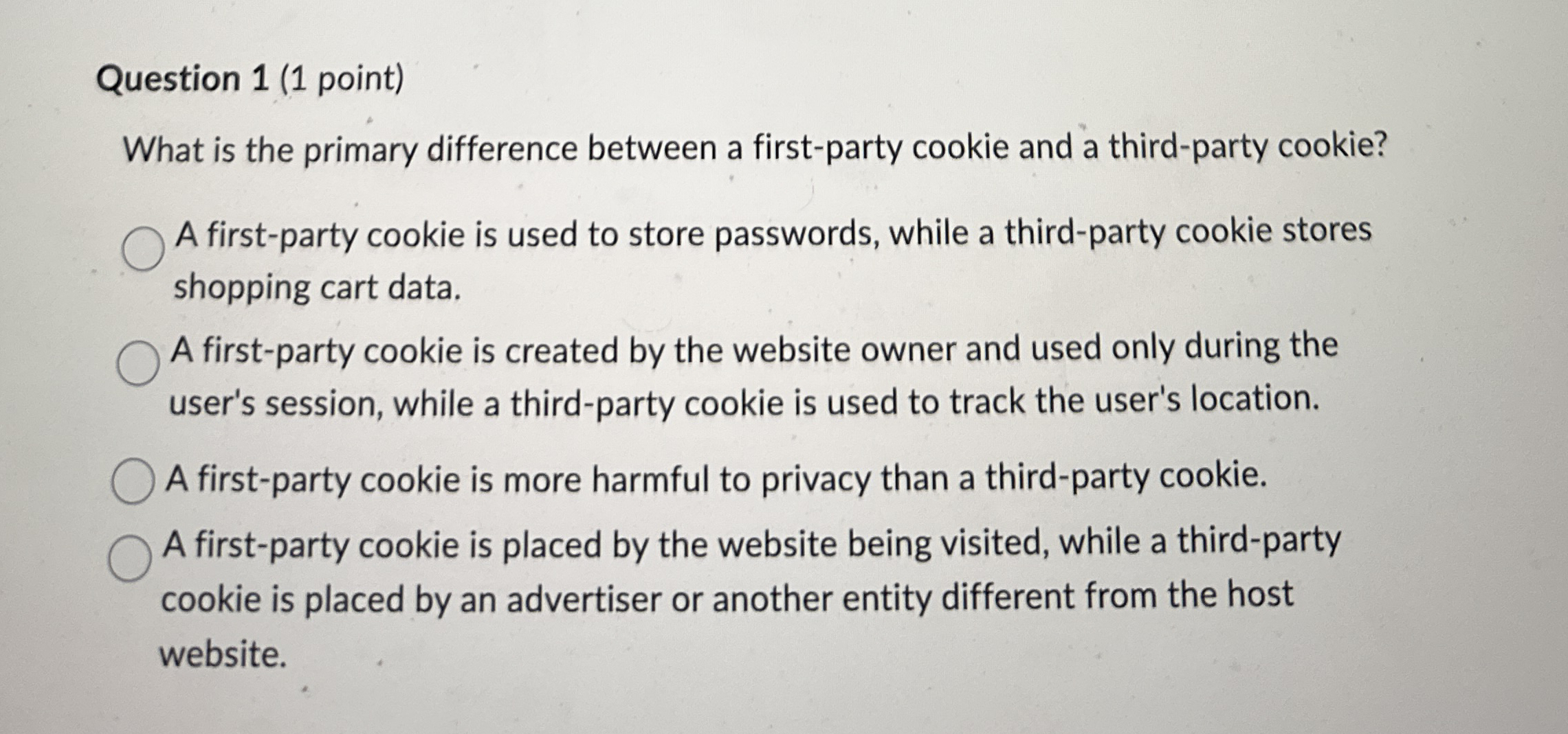 Question 1 ( 1 point ) What is the primary
