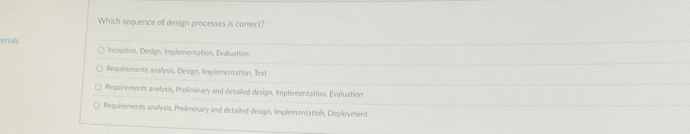 Which sequence of design processes is correct?