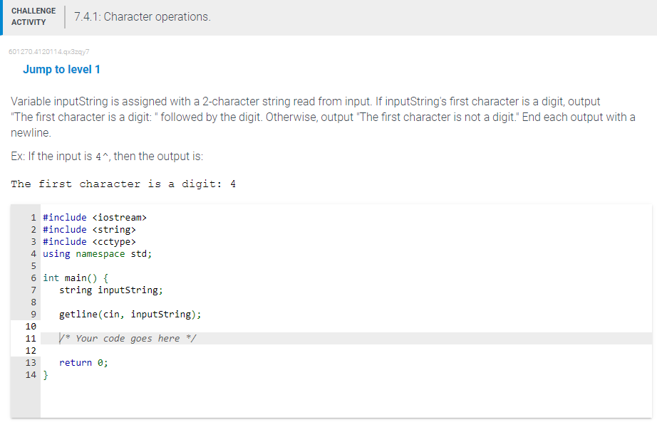 Jump to level 1 Variable inputString is assigned