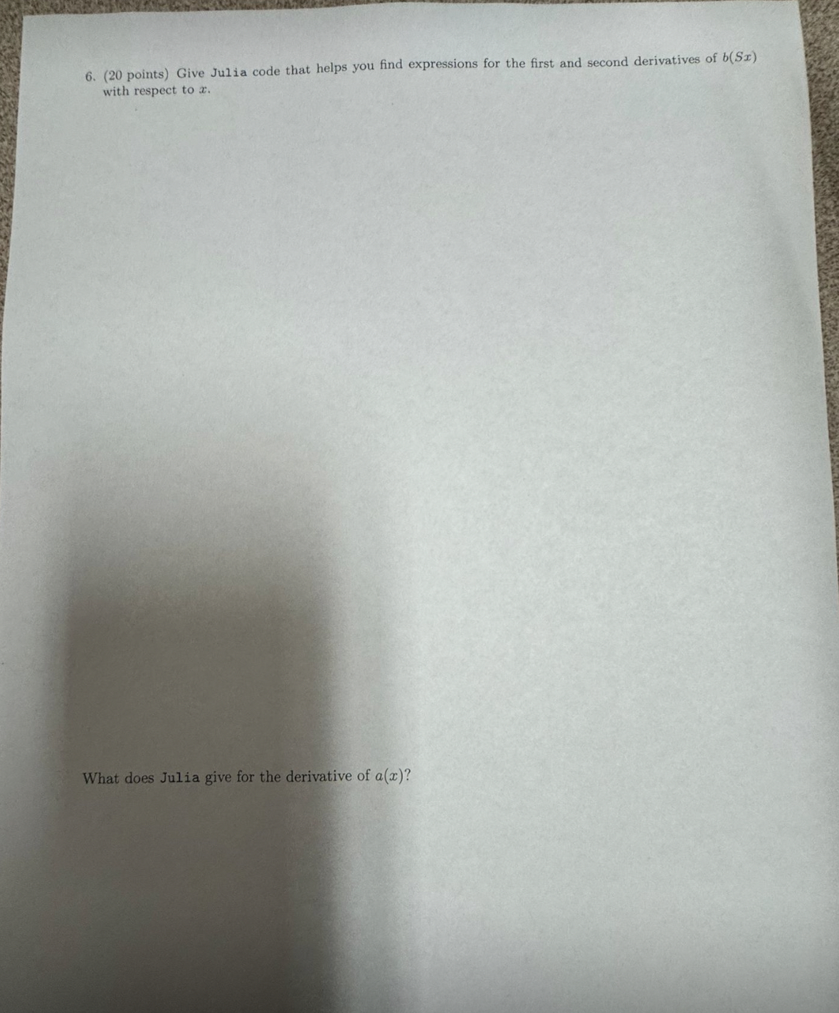 ( 2 0 points ) Give Julia code that helps you