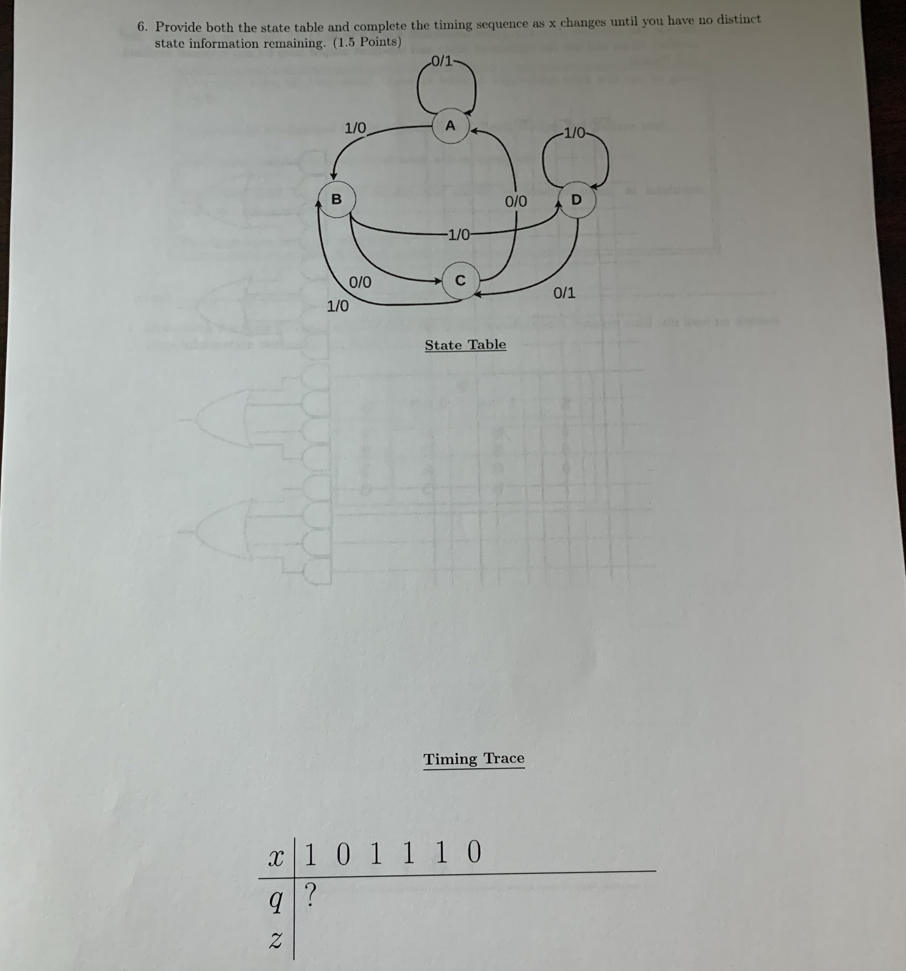 Provide both the state table and complete the
