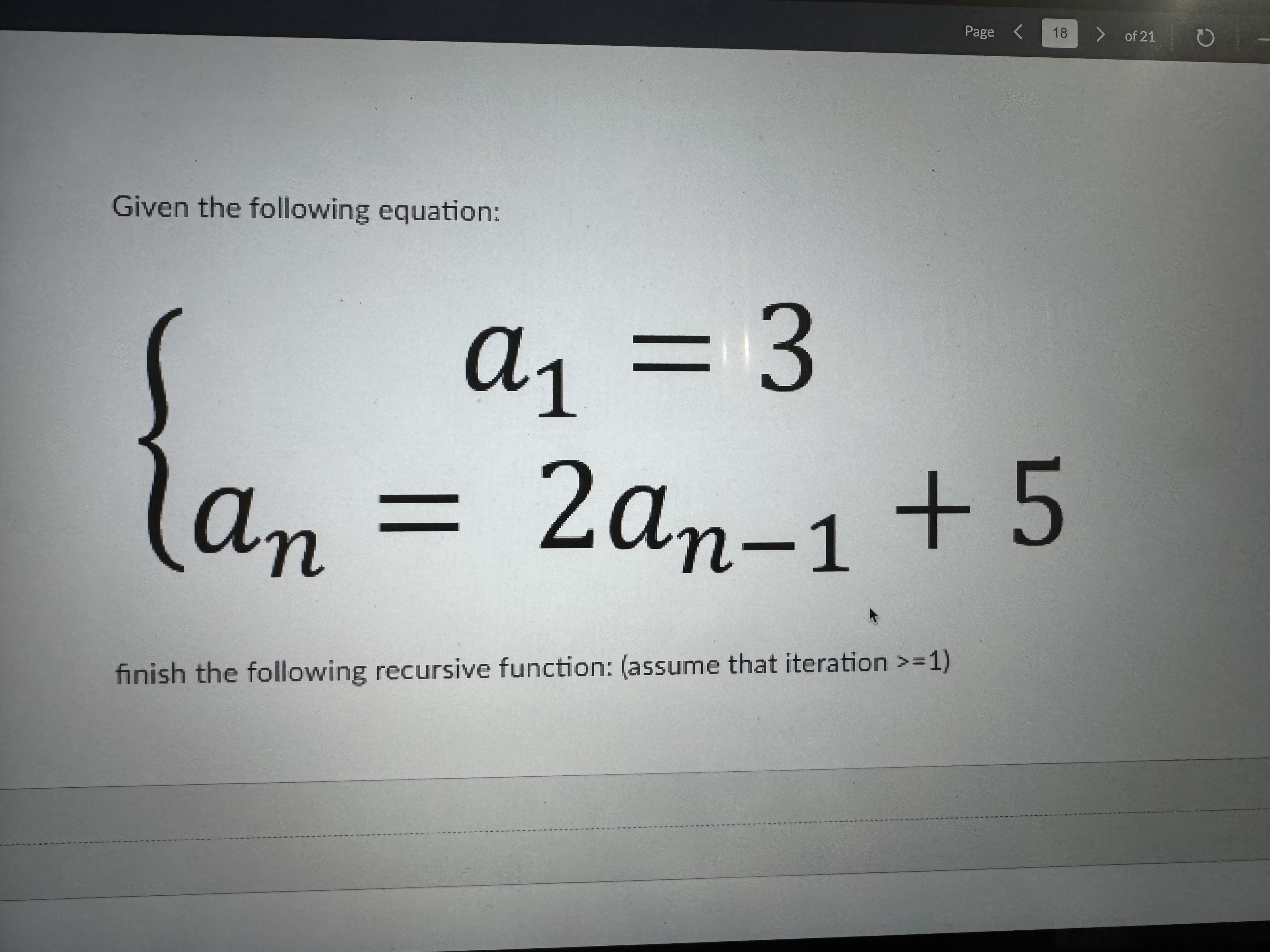 a 1 = 3 a n = 2 a n - 1 + 5 Write C + + code in