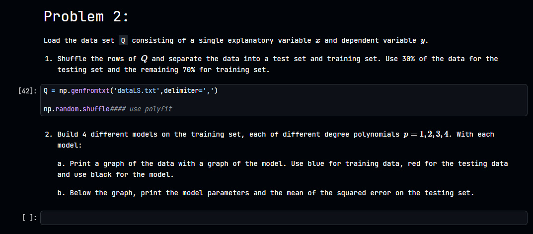 Problem 2 : Load the data set Q consisting of a