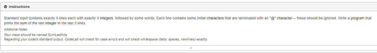 Java Instructions prints the sum of the last