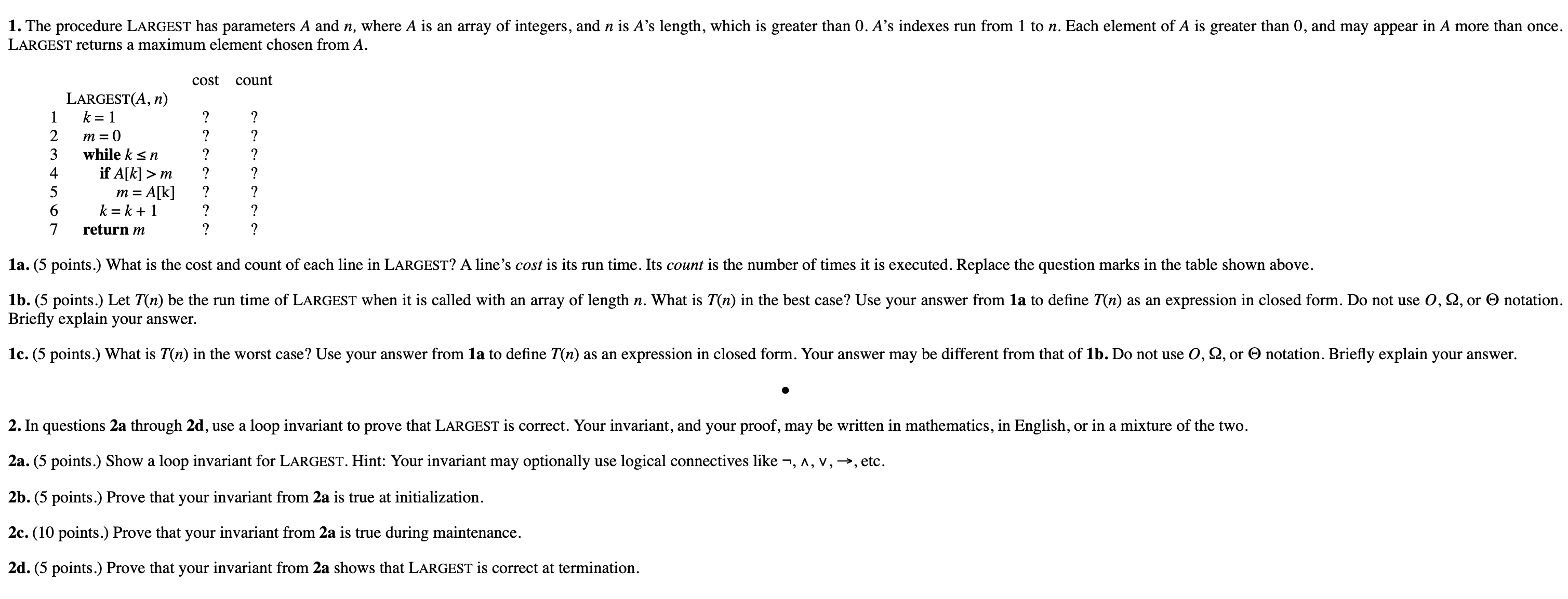LARGEST returns a maximum element chosen from A .