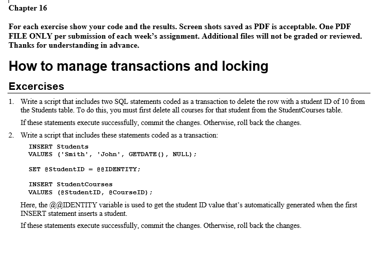 Excercises 1 . Write a script that includes two
